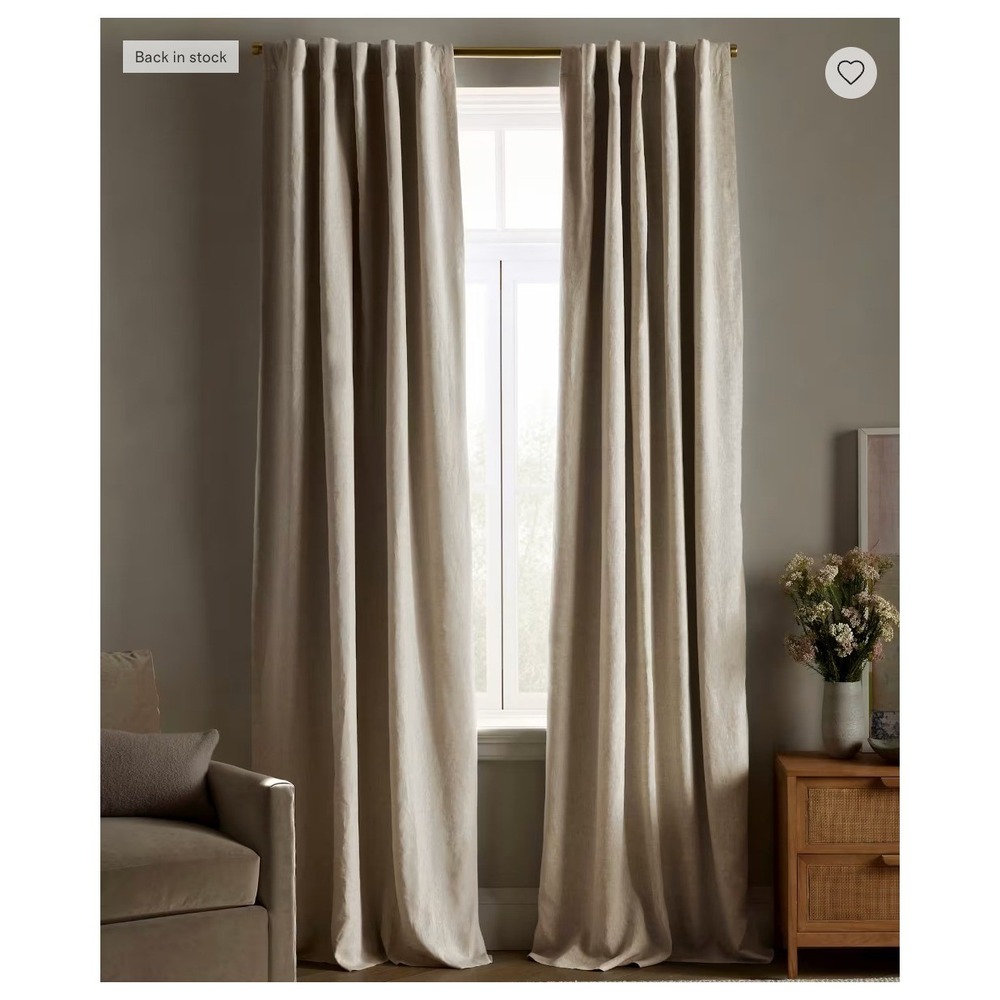 Quince European Linen True Blackout Curtain Light Flax Single Panel 48"‎ x 96"